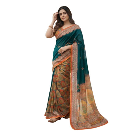 363 সেমি মসলিন সিল্ক শাড়ী ব্লাউজ পিস সহ