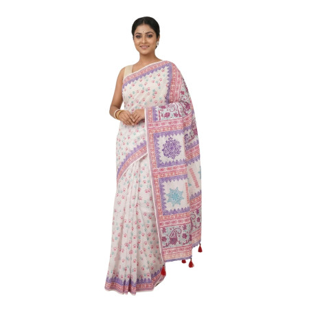 2670 সেমি মসলিন সিল্ক শাড়ী ব্লাউজ পিস সহ